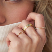 RINNTIN Galvanoplastie 925 Argent Sterling 14K Plaqué Or Rond Solitaire Cubique Zircone Bague de Fiançailles Halo Promise Bague Taille