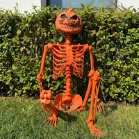 SIPKLR Décoration d'Halloween Tête de Citrouille Squelette 165cm/5.4ft, Accessoire Squelette Orange pour Maison Hantée, Cour et Jardin