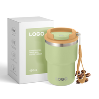 Cadeaux de noël 450ml Portable mignon en acier inoxydable thermique voyage tasse à café isolé réutilisable café gobelet tasse avec sangle
