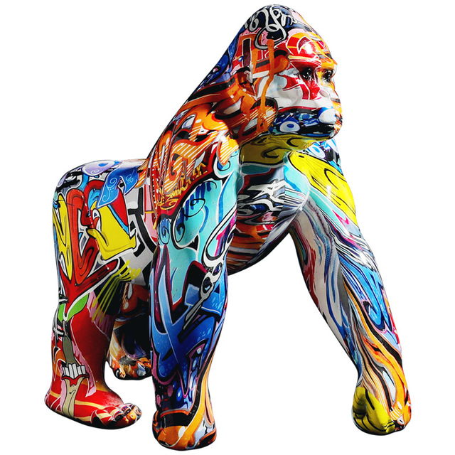 Colorful Gorilla Sculpture Resin Animal Statue Creative Home Accents Accessories Office Shop Ornament Graffiti Gorilla Figurine