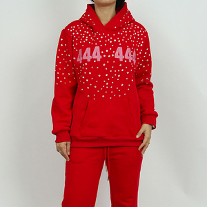 Pull tricoté d'automne de haute qualité 100 % coton épais 420 g/m² surdimensionné avec logo lettre brodé en chenille personnalisé et entièrement orné de strass - Product Image 1