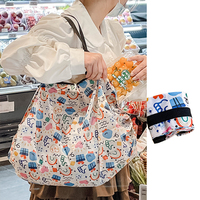 Tas Tangan Polyester Kapasitas Besar Selempang, Tas Penyimpanan Portabel, Tas Belanja Lipat Akordion