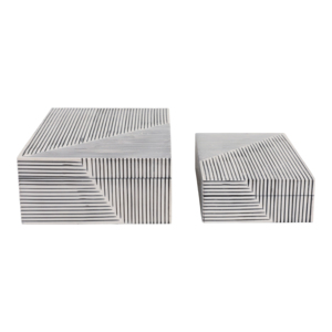 Rectangular Ridged Decorative Boxes Modern Polyresin Wood Storage Box With Lids Home Decor Keepsake Organizer - Product Image 5