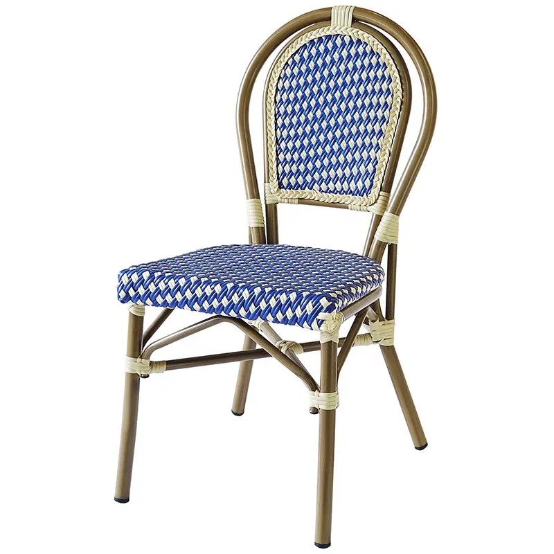 PE 등나무 짠 멀티 컬러 현대 바 의자 프랑스어 외부 위커 파티오 럭셔리 파리 비스트로 의자 카페 의자 레스토랑