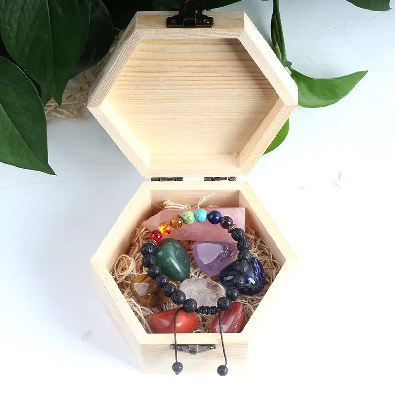 Ensemble de 7 chakras, en cristal naturel et minéraux, boîte de méditation, vente en gros,