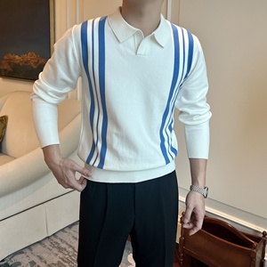 Suéter Casual de Negocios Retro Británico para Hombre RTS, Nuevo, Corte Ajustado, Antipilling, Tejido, Rayas, Bloques de Color, Primavera-Otoño, para <span class=keywords><strong>Polo</strong></span> - Product Image 2