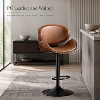 Fauteuil de barbier en bois courbé avec siège en cuir PU marron, léger et portable, design moderne pour îlot de cuisine, salon, café