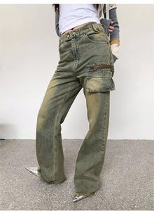 Customized <strong>Yellow</strong> Loose Straight Denim <strong>Women</strong> <strong>Jeans</strong> Plus Size Fashion Overalls High Waist <strong>Jeans</strong> Ladies Long <strong>Jeans</strong> - Product Image 4