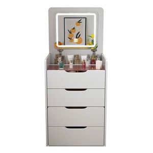 Table de toilette moderne à LED <span class=keywords><strong>Commode</strong></span> <span class=keywords><strong>avec</strong></span> tabouret 2 tiroirs de rangement <span class=keywords><strong>Bureau</strong></span> de maquillage pour chambre à coucher Mobilier Boudoir Grand miroir - Product Image 6