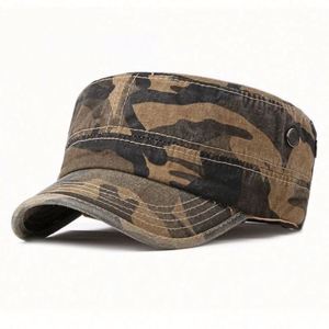 Cheap <b>Flat</b> Top 5 Panel <b>Hat</b> Cadet <b>Hat</b> Vintage Distressed Camo Outdoor Sports Cap - Product Image 5