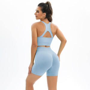 Conjunto de Yoga para Mujer, Shorts y Bra Deportivos de <span class=keywords><strong>Alta</strong></span> Elasticidad con Soporte en la Espalda, Tejido Sin Costuras, Transpirable, para Running y Fitness - Product Image 4