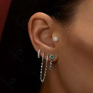Gemnel New Designs Green Zircon With A Circle Of Mini Cz Stones Connect Radiant Black Link Chain Drop Earrings