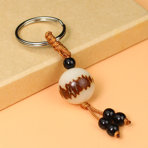 Ling Gusi Bodhi Root <b>Keychain</b> Double Sided Lotus White Jade Seed Men Women Jewelry Portable Gift - Product Image 2