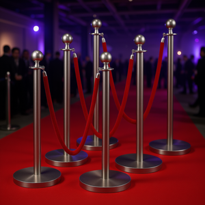 Postes de acero inoxidable con cuerdas de terciopelo rojo, base hueca, para control de multitudes, alfombra roja, artículos para fiestas, 6 unidades - Product Image 2