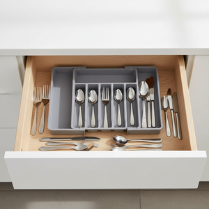 Organisateur de tiroir en plastique extensible à double niveau sans BPA moderne, type debout, plateau à ustensiles pour la cuisine, rangement pour couverts - Product Image 1