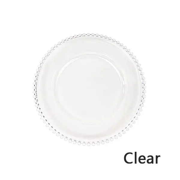 Wholesale 13 Inch Dinner Under Plate Clear Plastic Silver Table Elegant Beaded Rose Gold Rim Charger Plates for Wedding