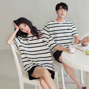 <span class=keywords><strong>Pijamas</strong></span> de Verano de Manga Corta para Parejas [Cool Sense], Algodón, Rayas, Conjunto para Hombre y Mujer, Venta al Por Mayor - Product Image 2
