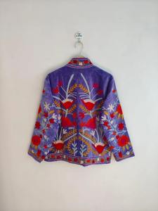 Classic Art Craft Indian Manufacture Boho <b>Velvet</b> Suzani Bomber <b>Jacket</b> Pockets Eco-Friendly Reversible for Winter Best Price - Product Image 3