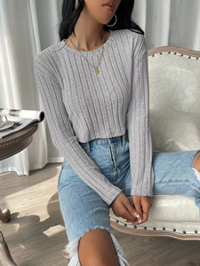 Otoño nueva <span class=keywords><strong>camiseta</strong></span> de mujer diseño de nicho <span class=keywords><strong>rayas</strong></span> verticales de manga larga Base cuello redondo hombrera estilo Casual - Product Image 6