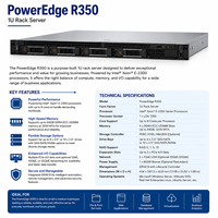 Server Rak PowerEdge R350 1U Prosesor Intel Xeon E-2300 Memori DDR4 ECC Server Penyimpanan Bisnis Enterprise