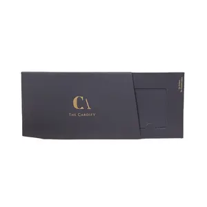 Boîte de carte de crédit à logo personnalisé, emballage d'enveloppe de pochette noire pour carte d'invitation d'affaires, tiroir coulissant