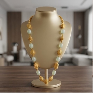Collar Mala de Plata 925 con Piedra Verde Antigua, Cadena Larga Tradicional, Joyería Étnica Hecha a Mano para Mujer, para Fiestas - Product Image 2
