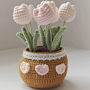 Hand-woven wool bouquet material package tulip potted crochet gift for teacher's homemade graduation season gift - Product Image 5