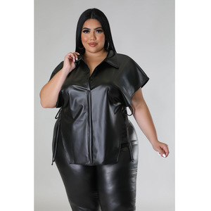 夏の女性服ファッションカジュアルルーズ無地ボタンアップシャツトップ - Product Image 2