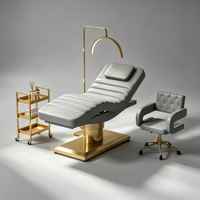 Lit de cils de Salon de beauté moderne en cuir blanc luxueux lit de massage électronique facial de Base d'acier inoxydable d'or avec 3 moteurs