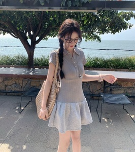 <span class=keywords><strong>เด</strong></span><span class=keywords><strong>รส</strong></span>ทรงเข้ารูปสไตล์อเมริกันเรโทร คอปก ปักลายถักแบบสลิมฟิต แขนสั้น เหมาะสำหรับฤดูร้อน ช่วยให้ดูผอมเพรียว - Product Image 2