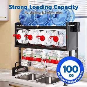 رف تخزين متعدد الوظائف من الحديد بخمسة مستويات، حامل أدوات المطبخ للأطباق والأوعية والصحون والأواني وحوض الغسيل - Product Image 4