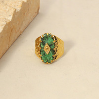 Luxus 18 Karat vergoldet 316L Edelstahl Schmuck ring Naturstein Kristall breiter offener Ring für Frauen
