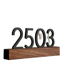Nomor rumah plat Custom perumahan pribadi RoomHotel Villa nomor kamar pintu masuk Digital Affix akrilik tanda kayu piring