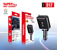 Chargeur rapide pour voiture, station de charge pour téléphone, 4 en 1, affichage numérique LED, 2 câbles rétractables, type C, chargeur de voiture portable pour iPhone 16