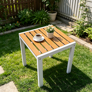 Galvanized Steel <strong>Outdoor</strong> Small Square <strong>Table</strong> WPC Top Weatherproof Patio <strong>Side</strong> <strong>Table</strong> for Garden Balcony Poolside Wholesale - Product Image 6