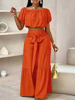 Nouvel ensemble 2 pièces pantalon large taille haute couleur unie légèrement évasé pour femme, style européen et américain, écologique, idéal pour l'été et les loisirs