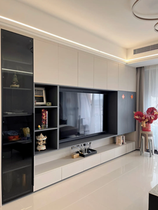 Modern TV Cabinet with LED Glass Doors Storage Open <strong>Shelves</strong> <strong>Wall</strong> <strong>Unit</strong> <strong>White</strong> for Living Room - Product Image 1