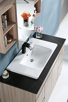 Lavabo de salle de bain moderne de haute qualité pour hôtel, en porcelaine, à trou unique, à bord fin