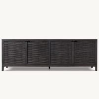 Meuble TV RH TESSERE 6 portes en chêne massif, écologique et durable, console multimédia moderne à motif tressé, façade texturée inspirée du rotin