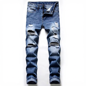 Jeans Homme Coupe Droite Décontractée en Denim Délavé Respirant, Style Créateur, Couleurs Unies, Vente en Gros à Prix Abordables - Product Image 1