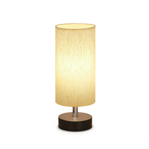 Lampe de table minimaliste crème, style moderne, lumière LED pour table de chevet, abat-jour cylindrique, base E27 - Product Image 1
