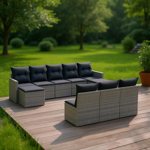 Ensemble de canapés de jardin en rotin gris 6 places, mobilier d'extérieur résistant aux intempéries, design contemporain - Product Image 2