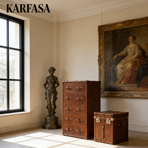 <span class=keywords><strong>Coffre</strong></span> de rangement en cuir brun de style rétro américain vintage classique avec logo personnalisé et serrure, meubles de salon - Product Image 4