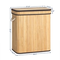 Panier à linge rectangulaire en bambou à double pliage avec couvercle et doublure amovible