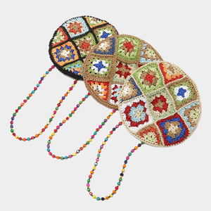 Handmade Bohemian Retro Ethnic Style Beret New Trendy Woven Painter <b>Hat</b> with Beaded Chain Decoration Crystal Fashion Accessories - Product Image 3