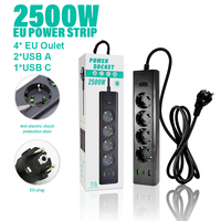 Multiprise WONDERPHON EU 2500W 4 prises 2 ports USB-C Interrupteur à une touche Câble en cuivre robuste 2m Résistant au feu Maison/Bureau