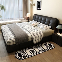 Lit de rangement relevable Ruisha, style minimaliste moderne, noir, avec cadre en bois massif et rembourrage en cuir, idéal pour les petits espaces
