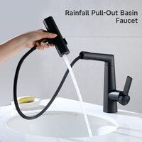 Robinet mélangeur de lavabo de salle de bain monotrou en alliage de zinc à montage sur plan, finition noir mat, avec colonne cascade 3 fonctions