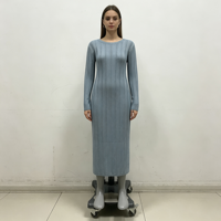 Pull tricoté long et fin à col rond pour femme, personnalisable OEM & ODM, en maille côtelée super longue, couleur menthe, vente en gros