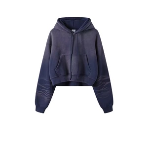 TKAN474D Sweat à capuche vintage court en coton lourd, ample, taille plus, pour femme, avec logo personnalisé, lavage à l'acide, tie-dye, pour l'hiver - Product Image 2